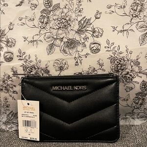 Michael Kors Black Chevron pouch with keychain and ID slots NWT